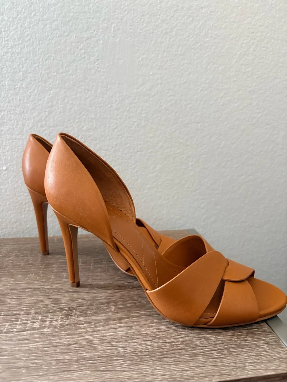Franco Sarto Cognac Knot-Front Open-Toe Heels
